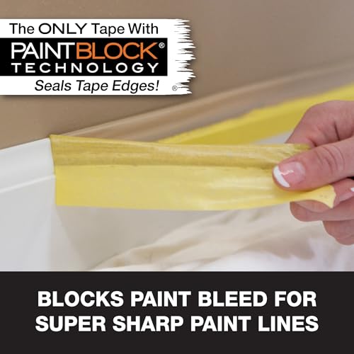 FrogTape Delicate Surface Painters Tape with PAINTBLOCK, 2 in Wide (1.88 in x 60 yd), Low Adhesion, Painting Tape Ideal for Freshly Painted Walls, Trim & Surfaces, Yellow, 1 Roll (280222) - size: 1 Roll, 1.88” Width