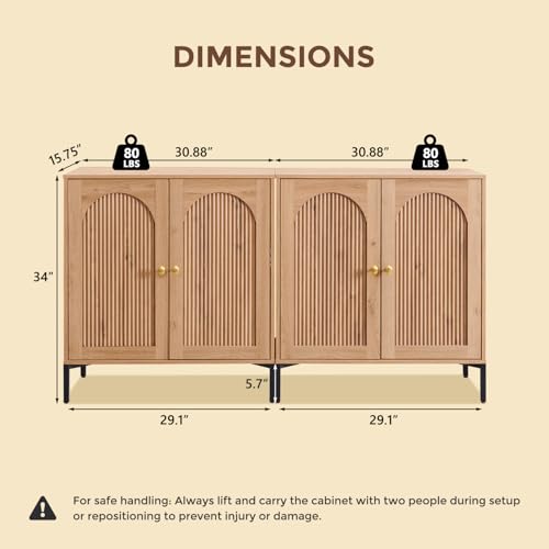 IFGET 61.75" W Modern Arched Sideboard Buffet Cabinet with Storage, Natural - color: Natural, size: 2 Pieces
