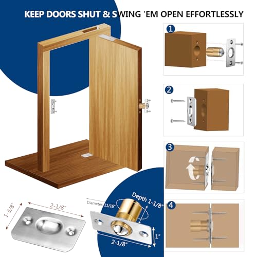 1 Pack | Heavy Duty Pivot Hinge Set with Door Ball Catch for Wood Door - HBL' Stainless Steel Hidden Door Hinge for Secret Door, 360 Degree Rotation, Invisible Pivot Door Hardware for Bookshelf.