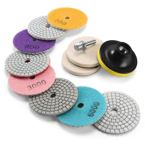 3 Inch Diamond Polishing Pads with M14 Backer Pad, 12PCS Wet/Dry Granite Stone Polish Pad Kit for Drill, Grinder, Polisher, 50-6000 Grit Diamond Sanding Pad for Concrete Marble Rock - size: 3 Inch 50-6000 Grit
