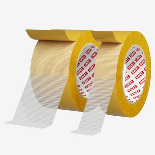 SWRT Double Sided Fabric Tape 1 & 2 Inch x 33 FT, 2 Rolls – Heavy Duty - color: Yellow, size: Fabric Tape 1 & 2 Inch x 33 FT, 2 Rolls