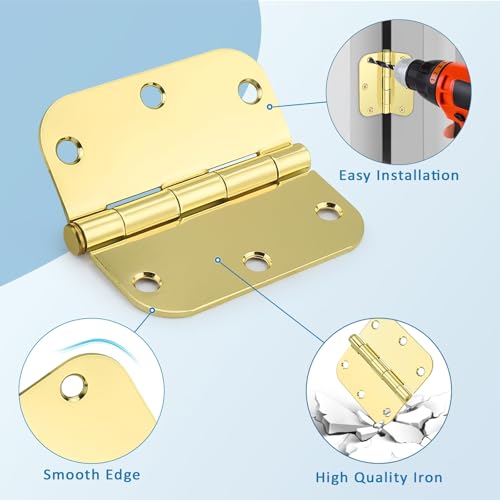 KNOBWELL 3.5" x 3.5" Polished Brass Door Hinges, Gold Door Hinges, 30 Pack - color: Polished Brass