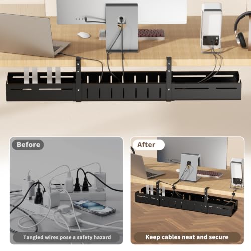 Under Desk Cable Management Tray,Expandable 25.2Inch – 38Inch,Black - color: Black