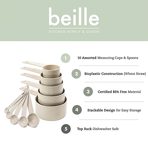 Beille Cream Wheat Straw 10PC Measuring Cups Spoons Set