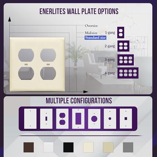 Enerlites 8822-LA Duplex Receptacle Outlet Wall Plate, Standard Size 2-Gang, Polycarbonate Thermoplastic, Light Almond - color: Light Almond, size: Screw