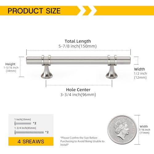 Rergy 10 Pack 3-3/4 Inch Hole Center Brushed Nickel Kitchen Cabinet Pulls - color: Brushed Nickel, size: 3-3/4in Hole Center(96mm)