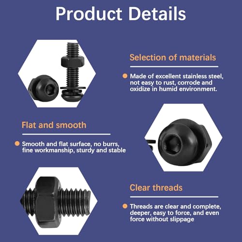 20 PCS M6*20 Cup Head Nuts and Bolts, Hex Head Bolt, Furniture Spare Parts, Crib Bolts Replacement Kit, Fully Threaded, Black Oxide Furniture Screws Connector for Chair Furniture Cots Beds - size: M6*20