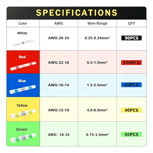 350 Pcs Solder Seal Heat Shrink Butt Wire Connectors Kit - color: 350pcs-(26-10)