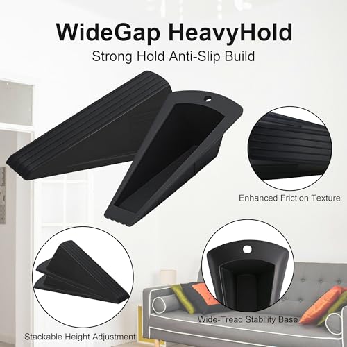 Heavy Duty Door Stopper - 2 Pack Rubber Non-Marring Door Stop for Large Gaps, 2Inch Tall Height Floor Mounted Doorstop with Strong Support for Home & Commercial Use