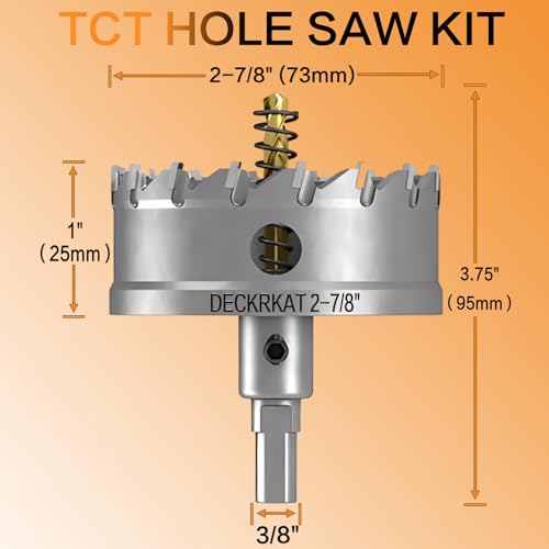 DECKRKAT 2-7/8" TCT Hole Saws for Hard Metal, Heavy Duty 73mm Tungsten Carbide Tipped Hole Cutters Set with Spring-Loaded Pilot Drill Bits for Stainless Steel, Metal, Iron, and Plastic. - size: 2-7/8" (73mm)