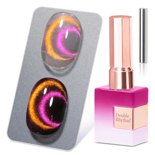 Double Rhythm Jelly Glass Cat Eye Gel Polish with Magnet 15ML Holographic Glitter Shimmer Translucent Color Magnetic Nail Polish Salon DIY at Home (Rose Orange-MC1379) - color: Halo Pink Purple