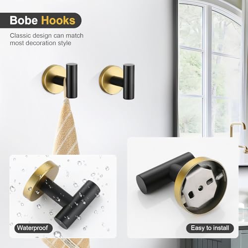 TQKAG Black and Gold Bathroom Hardware Set, 6-Piece Towel Bar Set 23.6 Inch - color: Black+gold, size: 6-Pieces Set