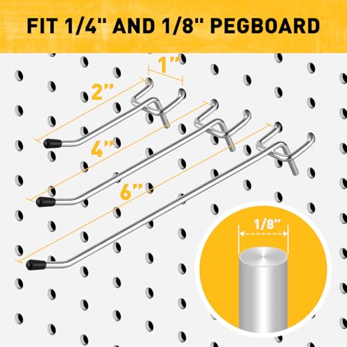 ELEAD 66-Piece 2/4/6 Inch Pegboard Hooks, Heavy Duty Peg Board Organizer Accessories, Peg Board Tool Hangers Fit for 1/4" and 1/8" Pegboard Hanging Tools Garage, Workshop, and Craft Storage - style: 66-Piece 2&4&6 Inch