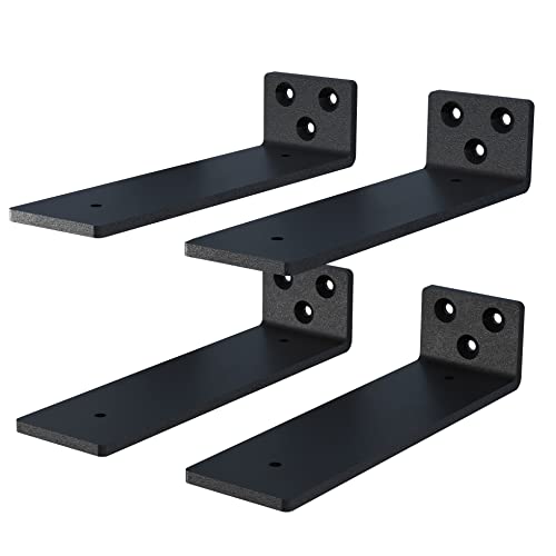 NEODROP 4-Pack 12 Inch Floating Shelf Brackets, Heavy Duty Hidden Shelves Bracket for Kitchen, Nursery, Black Powder Coated Steel - size: 12 Inch, style: 4 Pack