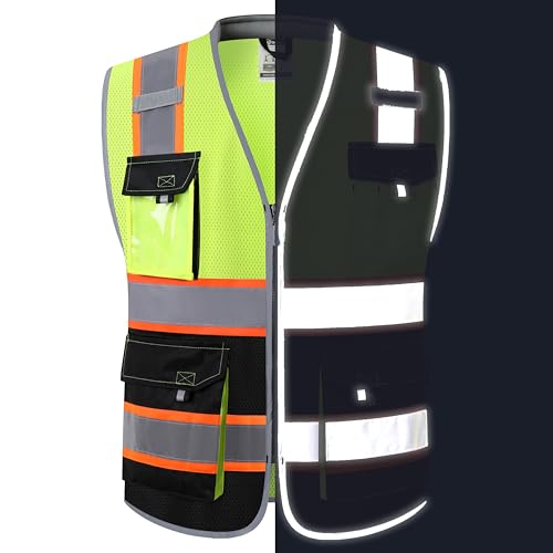 JKSafety Safety Vest for Men Women Hi Vis with Pockets and Cushioned Collar Construction Vest Meet ANSI Standard (BX360) - color: Yellowblack, size: 4X-Large