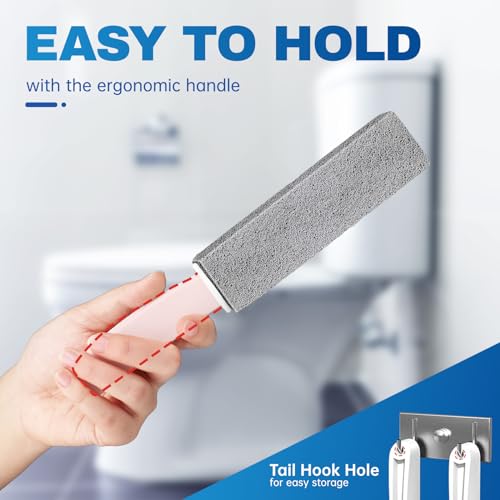 Vacplus Toilet Brush, 4 Pack, 100% Pumice Stone, Long Handle | Toilet Bowl Cleaner, Pool, Bathroom Sink, Removes Limescale Rust - color: Gray(2x Efficiency), size: 4 Count (Pack of 1)