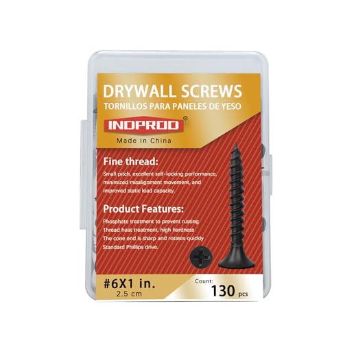 Drywall Screws, #6 x 1 in., Fine Thread Phillips Bugle Head Screw for Drywall/Wood, Black Phosphate Coated Finish, Sharp Point, High Hardness Quick Self Tapping Screws, Black (130 Pack) - size: #6 x 1-Inch