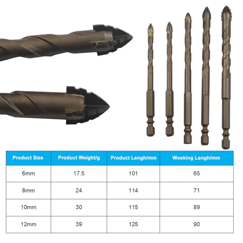 10 Pcs Four-Flute Sawtooth Eccentric Drill Bit Set, High-Performance Alloy Steel Drill Bits with Hex Shank for Stone, Glass, Concrete, Wood, Brick & Metal Drilling (6/8/10/12mm)