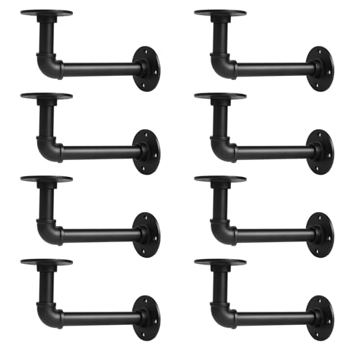 Storystore Industrial Pipe Shelf Brackets, 8 Pack Iron L-Shaped Shelving Brackets for 7-14 inches Board, Heavy Duty Metal Shelving Bracket - Black DIY Pipe Shelves (6.5 x 3.5 Inch) - size: 8 Pcs ( for board depth 7"-14")