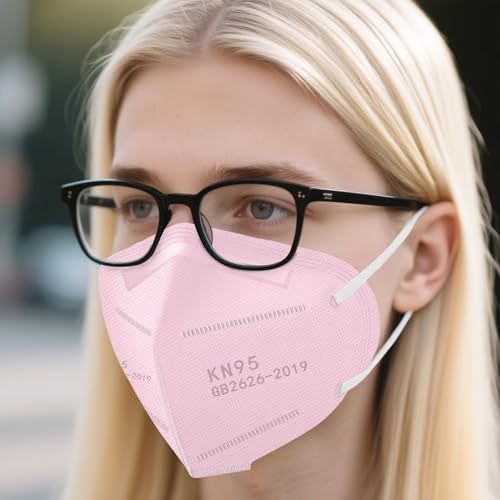 LEMENT KN95 Face Masks,100PCS 5-Ply Pink Breathable Cup Dust Mask For Adult - color: Adult-100 Pack-pink