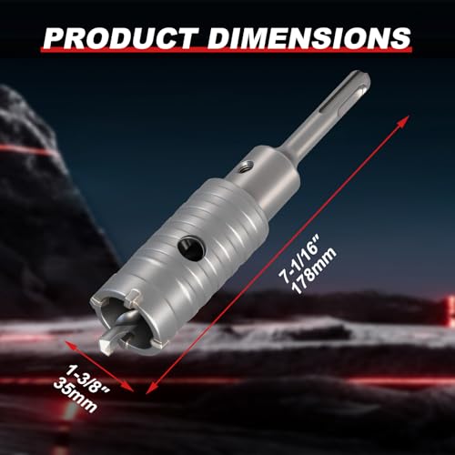 Professional 1-3/8" (35mm) Concrete Hole Saw 110mm SDS Plus & Dust Bag - size: 1-3/8" (35mm)