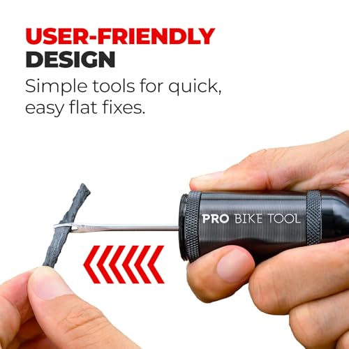 PRO Bike Tool Tubeless Bike Tyre Repair Kit – for MTB and Road Bicycle Tyres – Fix a Puncture or Flat, Fast – Tackle Set Includes Storage Canister, Plugger Tool and Plugs - color: Black