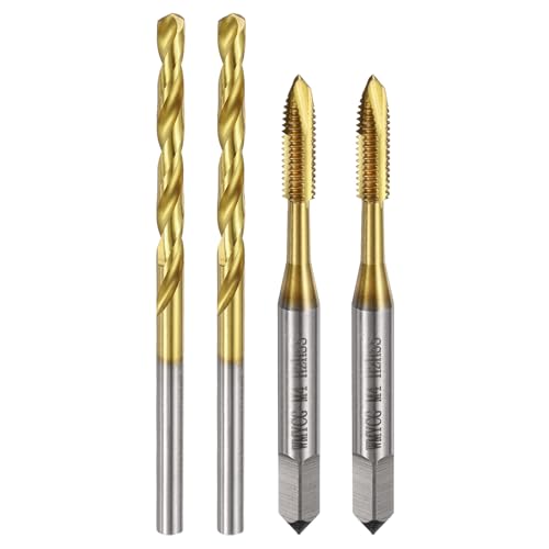 uxcell Metric Tap & Drill Bit Set, 2pcs M4 x 0.7 Spiral Point Thread Taps and 2pcs 3.3mm Twist Drill Bits, Titanium Coated HSS6542 Screw Tapping Threading Tools - size: M4 x 0.7 + 3.3mm