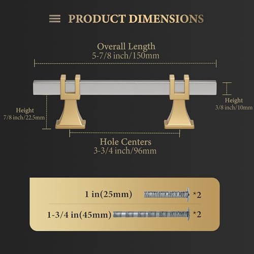 Haliwu 10 Pack 3-3/4" Brushed Nickel Cabinet Pulls Silver & Gold Handles - color: Brushed Nickel & Matte Gold, size: Hole Center Spacing：96mm (3-3/4 inch)