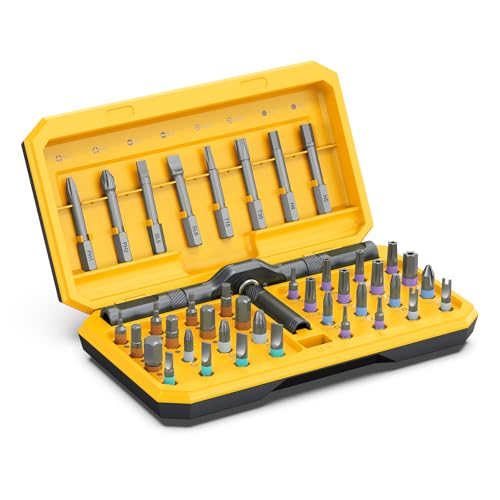 ORIA 42 in 1 Screwdriver Set, Magnetic Screwdriver Set, DIY Repair Tool Kit with Free Assembly T Handle, 40 Precision Bits, Portable Case for Furniture, Bicycle, Computer - color: Yellow