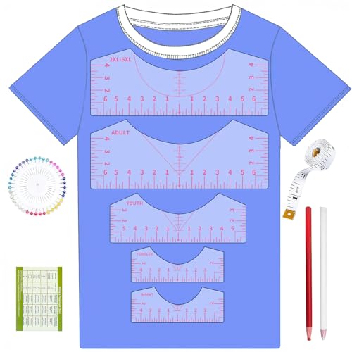 5Pack Tshirt Ruler Guide for Vinyl Alignment, T Shirt Rulers to Center Designs, PVC Measurement Template, Sewing Supplies Accessories Tools for Cricut Heat Press Transfer Vinyl （Pink） - style: Tshirt Ruler-5-Pink