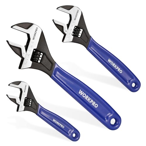 WORKPRO 3 PCS Adjustable Wrench Set, 6", 8" & 10" Wide Jaw Wrenches - color: Blue, size: 6-Inch & 8-Inch & 10-Inch