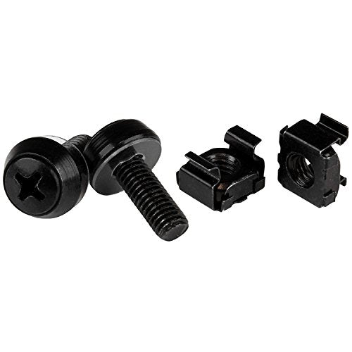 StarTech 50-Pack M6 12mm Screws & Cage Nuts Kit with Tool, TAA, Black Steel - color: Black Cage Nuts and Mounting Screws, size: 50-pack, style: Screw & Cage Nut