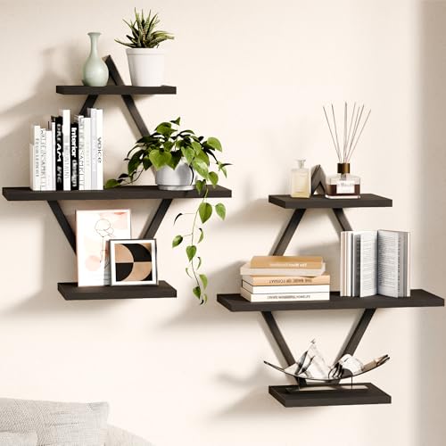 Floating Wall Shelves, Set of 2, Black - color: Black
