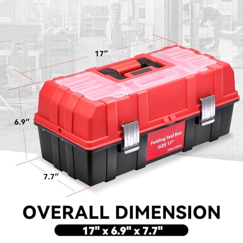 Auto Dynasty 3-Layer Folding Tool Box, Portable w/Non-Slip Handle Tray, Red - color: Red, size: 3-Layer