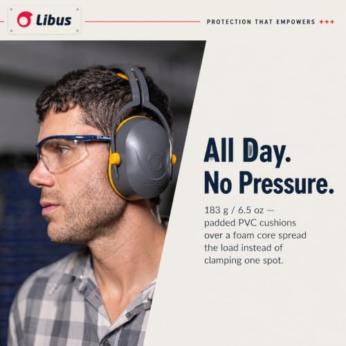 LIBUS Noise Cancelling Ear Muffs for Noise Reduction, NRR 25dB Ear Protection for Adults, L340 Work Headphones to Block Out Noise, Lawn Mowing, Leaf Blower, Fits Large Heads, Washable