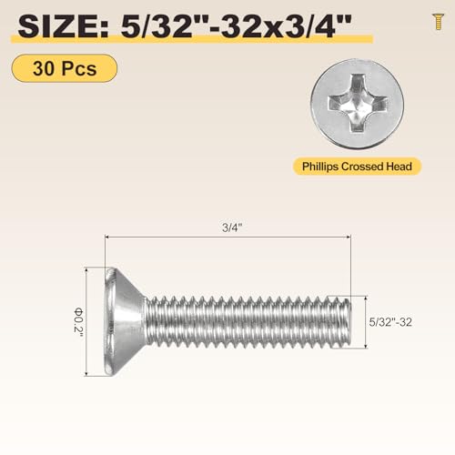 METALLIXITY 5/32"-32x3/4 Phillips Flat Head Bolts 304 Silver 30Pcs - color: Silver, size: 5/32"-32x3/4"