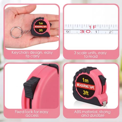 Kanayu 50 Pcs Pcs Mini Measuring Tape with Keychain, 3 ft, Rose Pink - color: Rose Pink, size: 3 ft