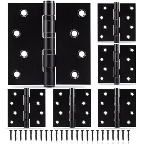 6 Pack Black Door Hinges 4 x 4 Inches, Heavy Duty Stainless Steel Ball Bearing Hinges with Screws, Square Corner, Smooth and Quiet - size: 4x4inch - 6 Pack