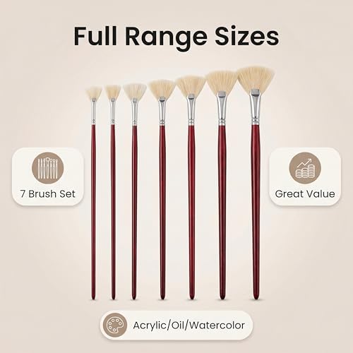 Fan Brush for Painting, 7-Piece Fan Brushes for Artists