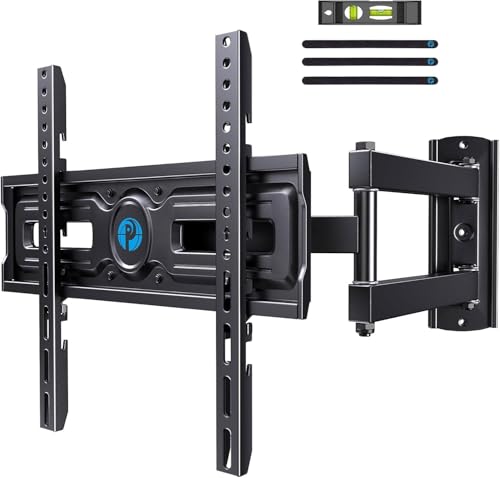 Pipishell Full Motion TV Wall Mount for Most 26-65 inch Flat & Curved TVs up to 77 lbs, Adjustable Bracket Height, Corner TV Mount with Single Articulating Arm, Max VESA 400x400mm, PIMF9 - style: Fits 26-65" TVs / Single Stud