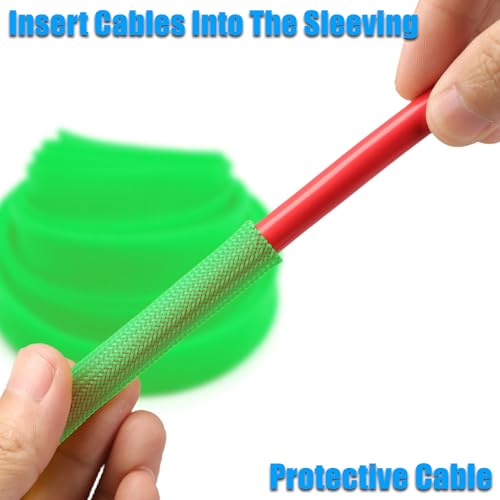 25ft PET Expandable Braided Cable Sleeve 1 inch(25mm) Pet Braided Cable Sleeve for Audio Video Device Wire Automotive Wire(Green) - color: Green, size: 25mm"(1 inch)