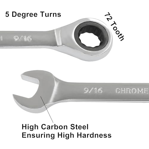 2 Pcs 9/16 Inch Ratchet Combination Wrench, Imperial SAE 72-Tooth - size: 9/16 Inch