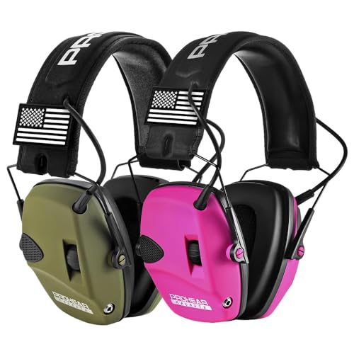 PROHEAR 2 Pack Electronic Ear Protection for Shooting with 4X Sound Amplification, Gun Range Hearing Protection Muffs, NRR 23dB Noise Reduction Headphones for Hunting, Green and Pink - color: 4x Amp