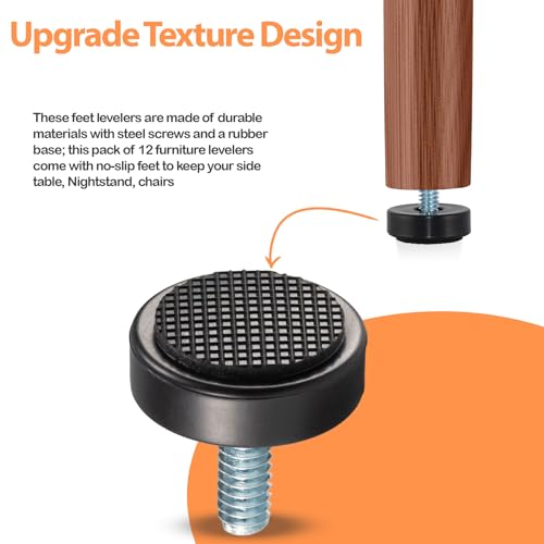 NEWBYTEK 12PK 1/4"-20 Furniture Levelers, Rubber Feet for Light Furniture - size: 1/4"-20 | Install Kit (With Nut)