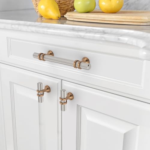 Asidrama 10 Pack 3.75 Inch(96mm) Knurled Satin Nickel and Champagne Bronze Kitchen Cabinet Handles, Cabinet Pulls Kitchen Cabinet Hardware Cupboard Handles Drawer Pulls - color: Nickel-Champagne Bronze, size: 3.75" Hole Center, style: 10 Pack