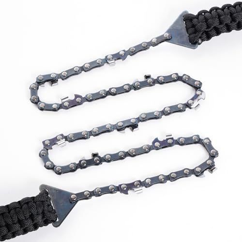 Sucrain Pocket Chainsaw with Paracord Handle, Folding Chain Hand Saw, Emergency Outdoor Survival Gear for Camping, Hunting, Hiking, Cutting Wood & Tree (Black paracord, 11 Teech, 24''Long) - style: Black paracord, 11 Teeth, 24'' Long