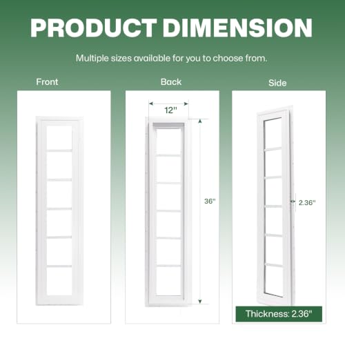 NeatiEase Vinyl Transom Window, 12" x 36" Fixed Glass Household Windows with Grids and Dual-pane Tempered Glass for House, Shed, Doors, Garage, Chicken Coop, Basement (White) - size: 12"x36"