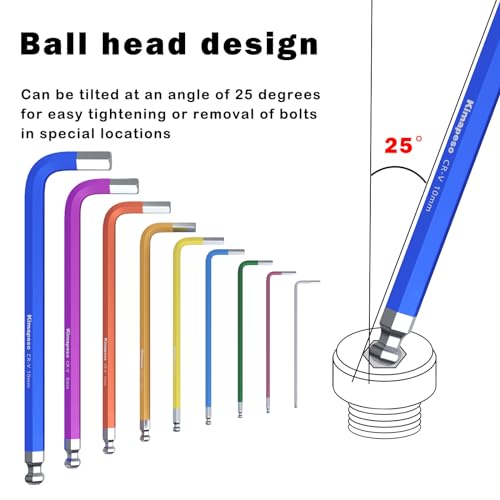 9 PCS Allen Key Set Metric Allen Wrenches Set Long Arm Ball End Hex Key Wrench Set 1.5 to 10mm - size: 9PCS Metric