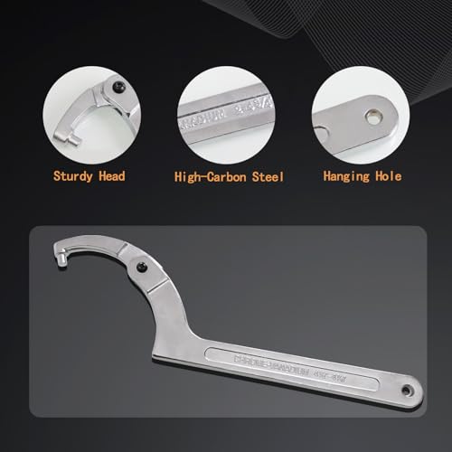 12pcs Adjustable Spanner Wrench Sets with Replaceable Head, C-Shape Pin Hook Wrench Tools for Pipes Heating Cars, Castle Buffer tube Nut Coilover Wrench for Suspension System, 3/4" to 6-1/10"