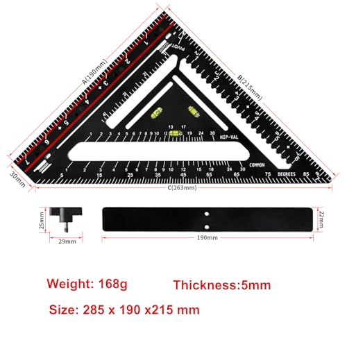 7 Inch Foldable Carpenter Square, Multi-Purpose Speed Square with T-Ruler, Rafter Square,Protractor, Angle Measuring & Marking Gauge for Woodworking, Carpentry & Layout (Dark-with jig) - color: Dark-with jig